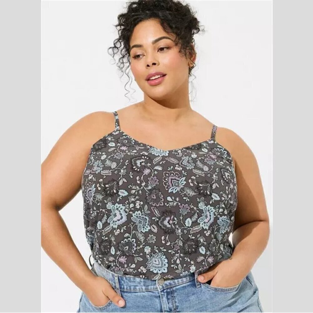 Torrid - Sophie Chiffon Swing Cami in Fortune Paisley Charcoal Grey​​​​​​​